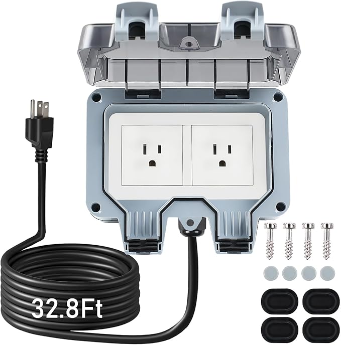 Outdoor Power Outlet Box with 32.8Ft Extension