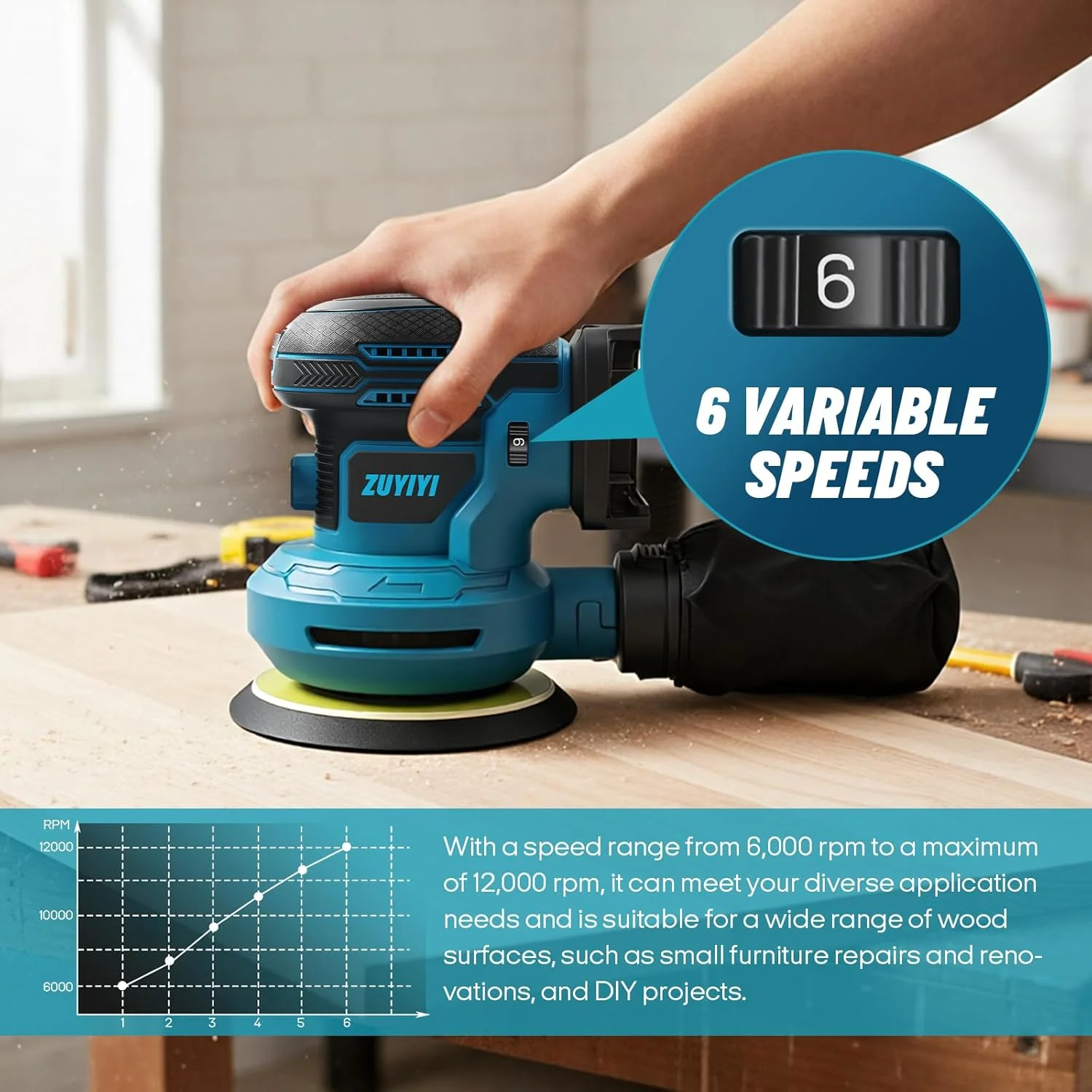 ZUYIYI 5 Inch Cordless Orbital Sander - Image 6
