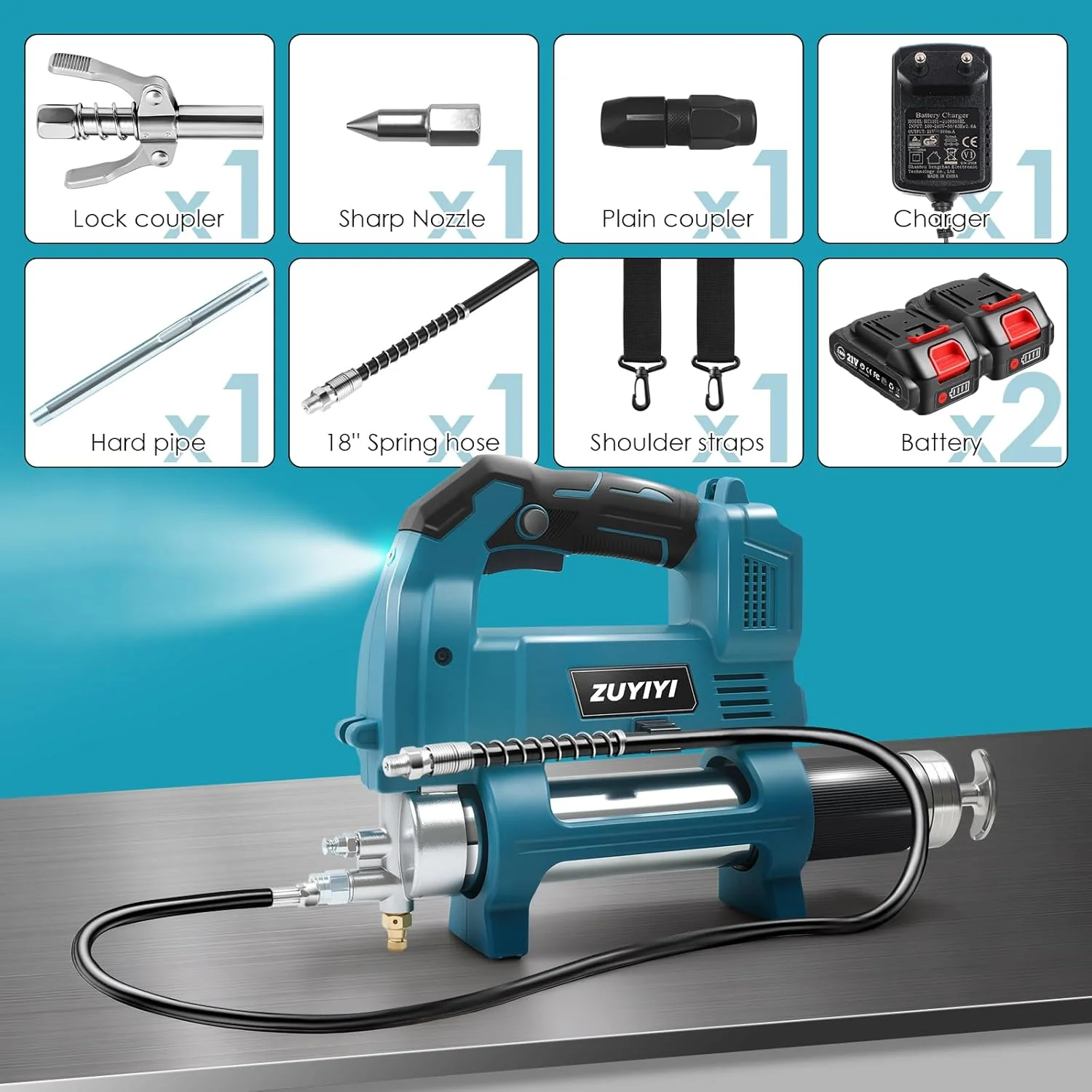 ZUYIYI Cordless Power Grease Gun, 12000 - Image 6