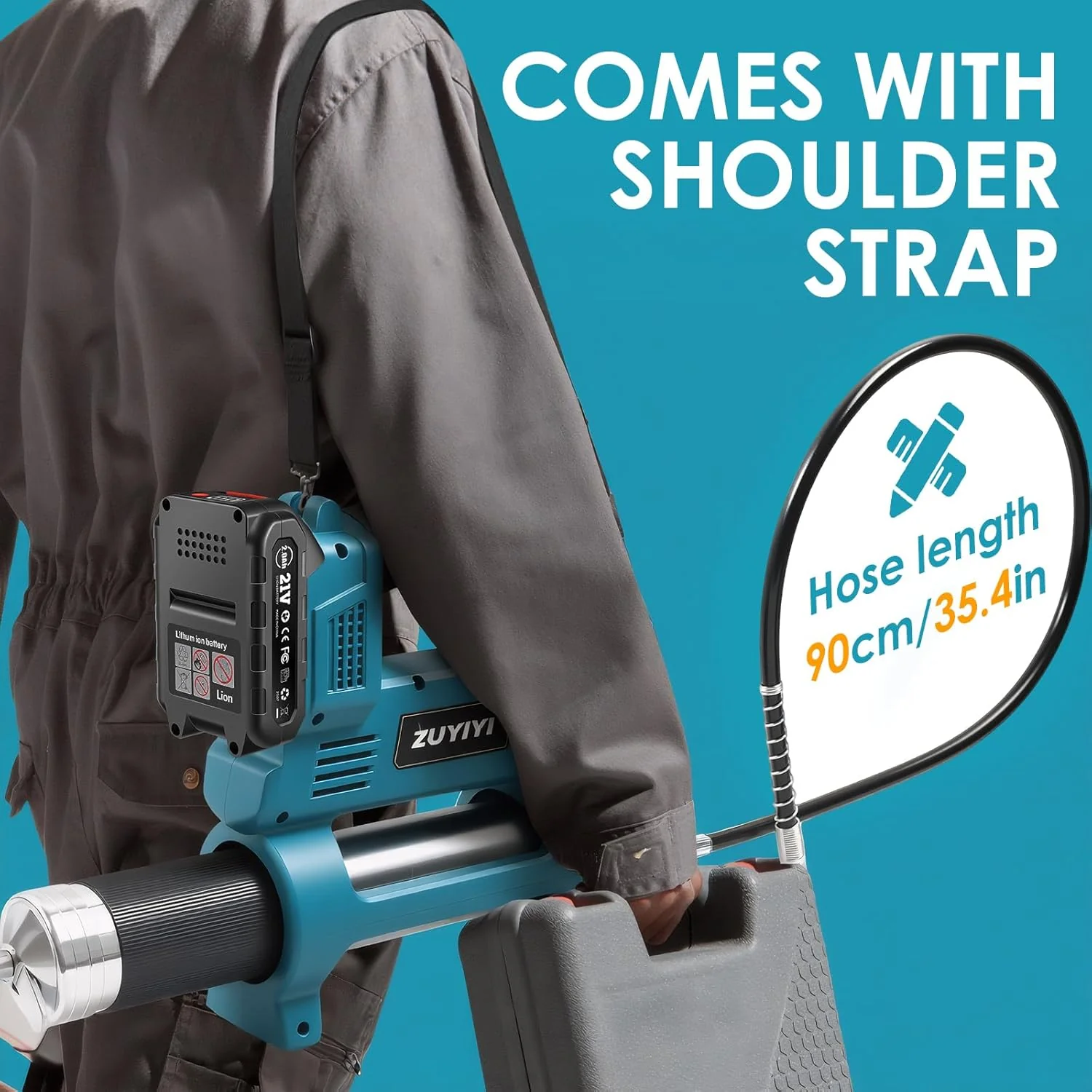 ZUYIYI Cordless Power Grease Gun, 12000 - Image 5