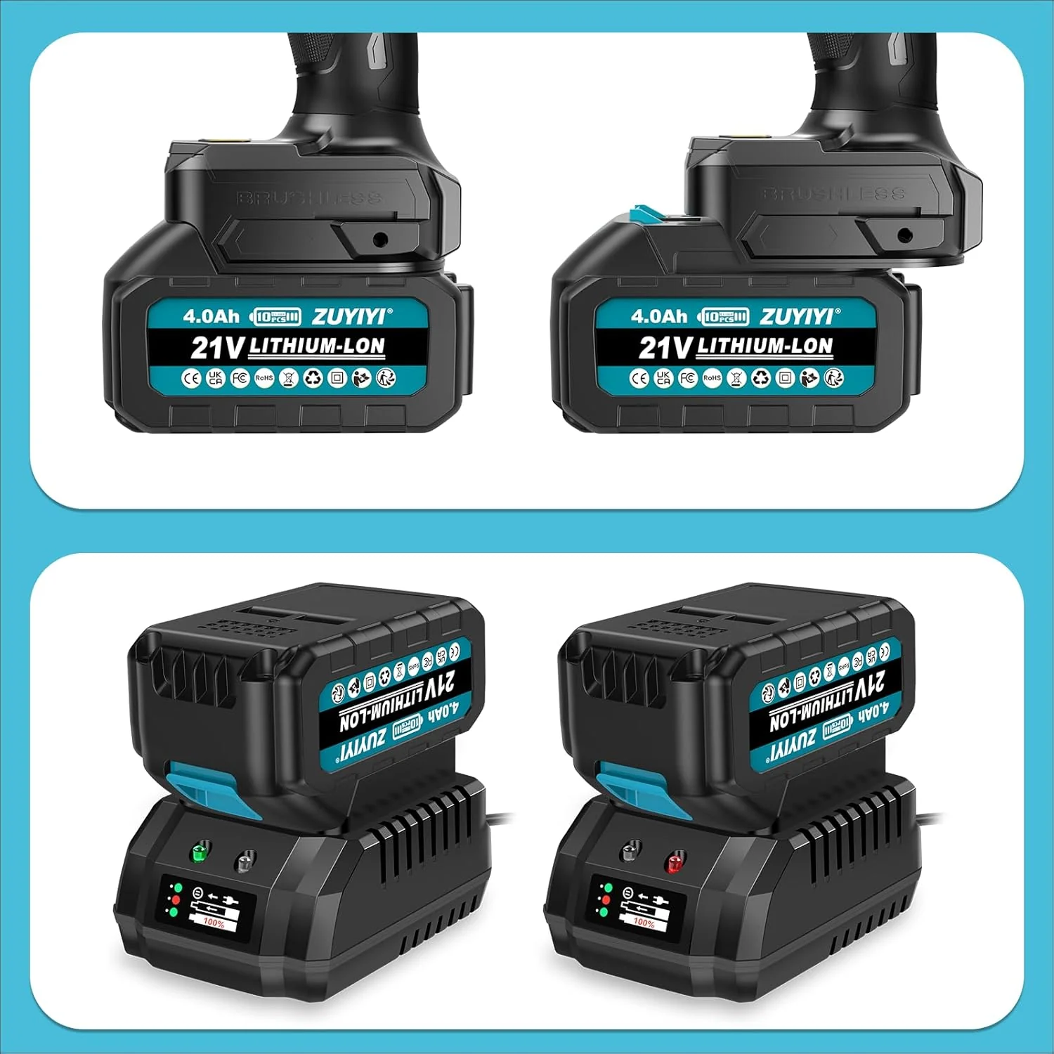 ZUYIYI 2 Packs 4.0 Ah Replacement - Image 2