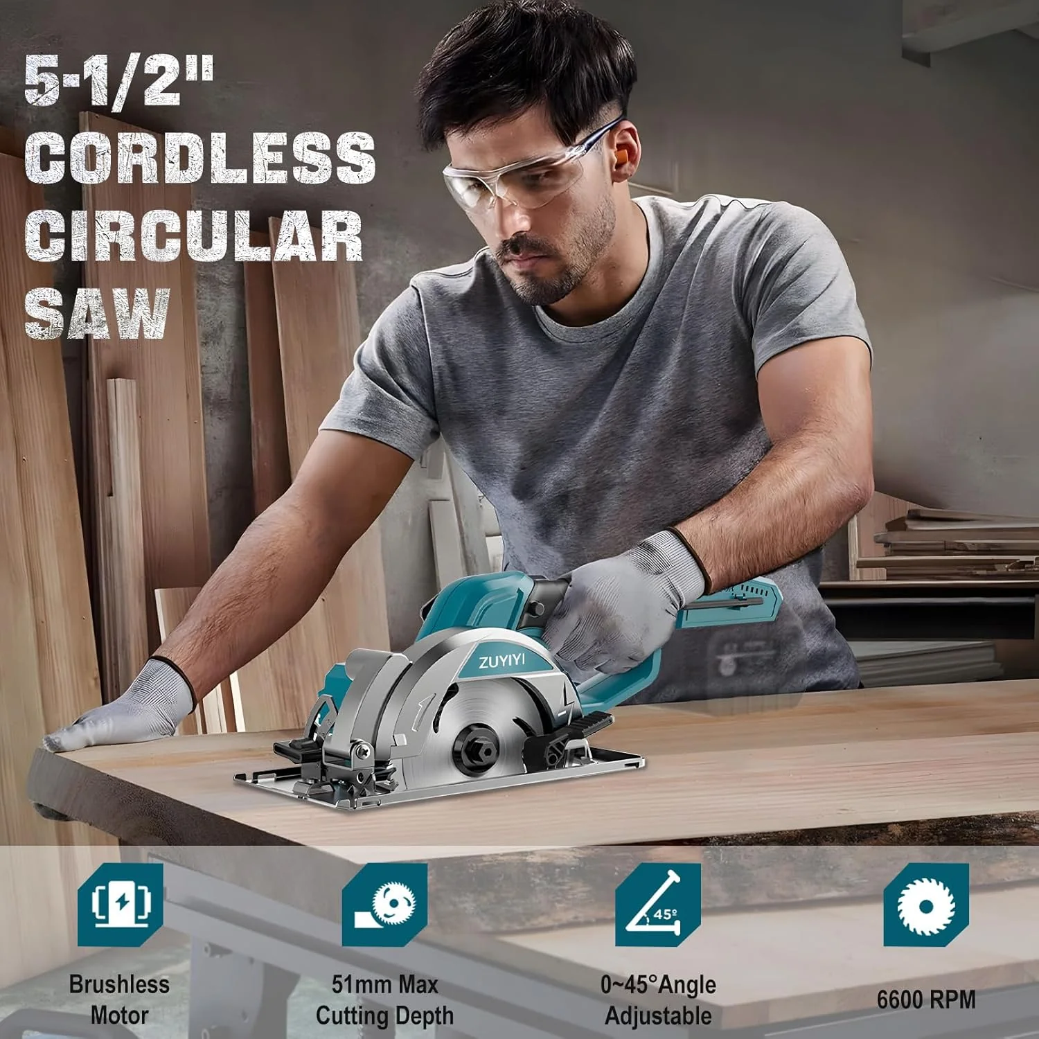 ZUYIYI 5-1/2"" Cordless Circular Saw - Image 2