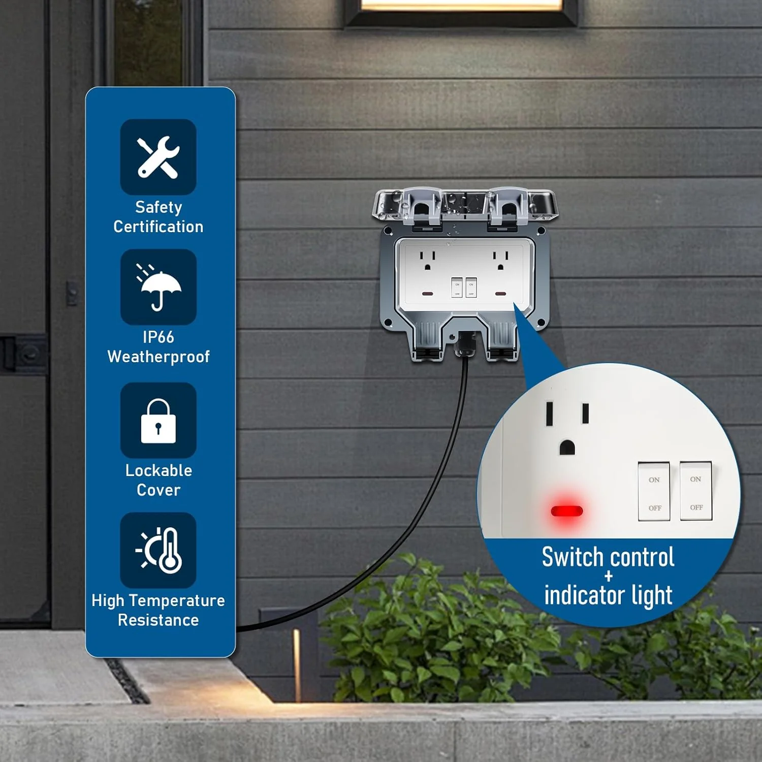 ZUYIYI Outdoor Power Outlet Box with - Image 2