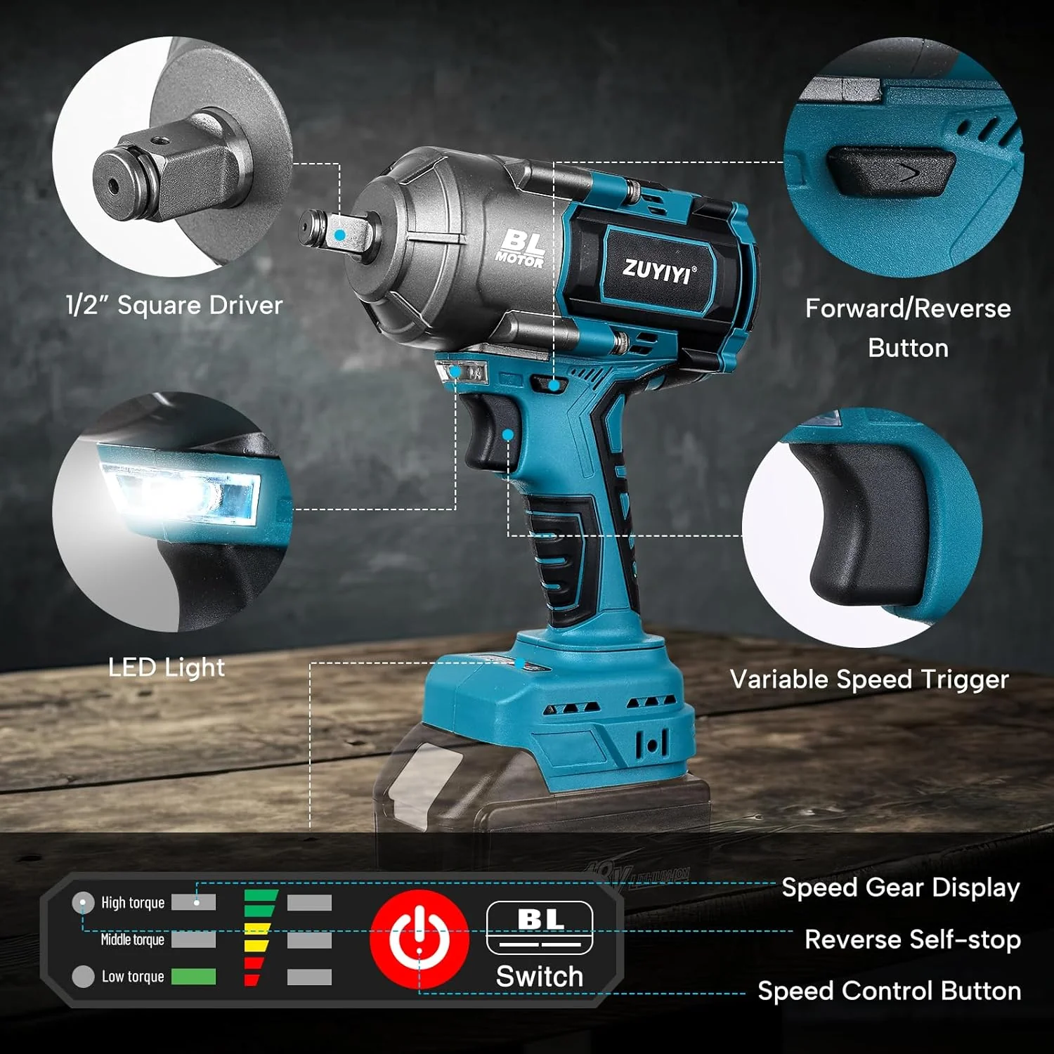 ZUYIYI 1/2" Cordless Impact Wrench - Image 6