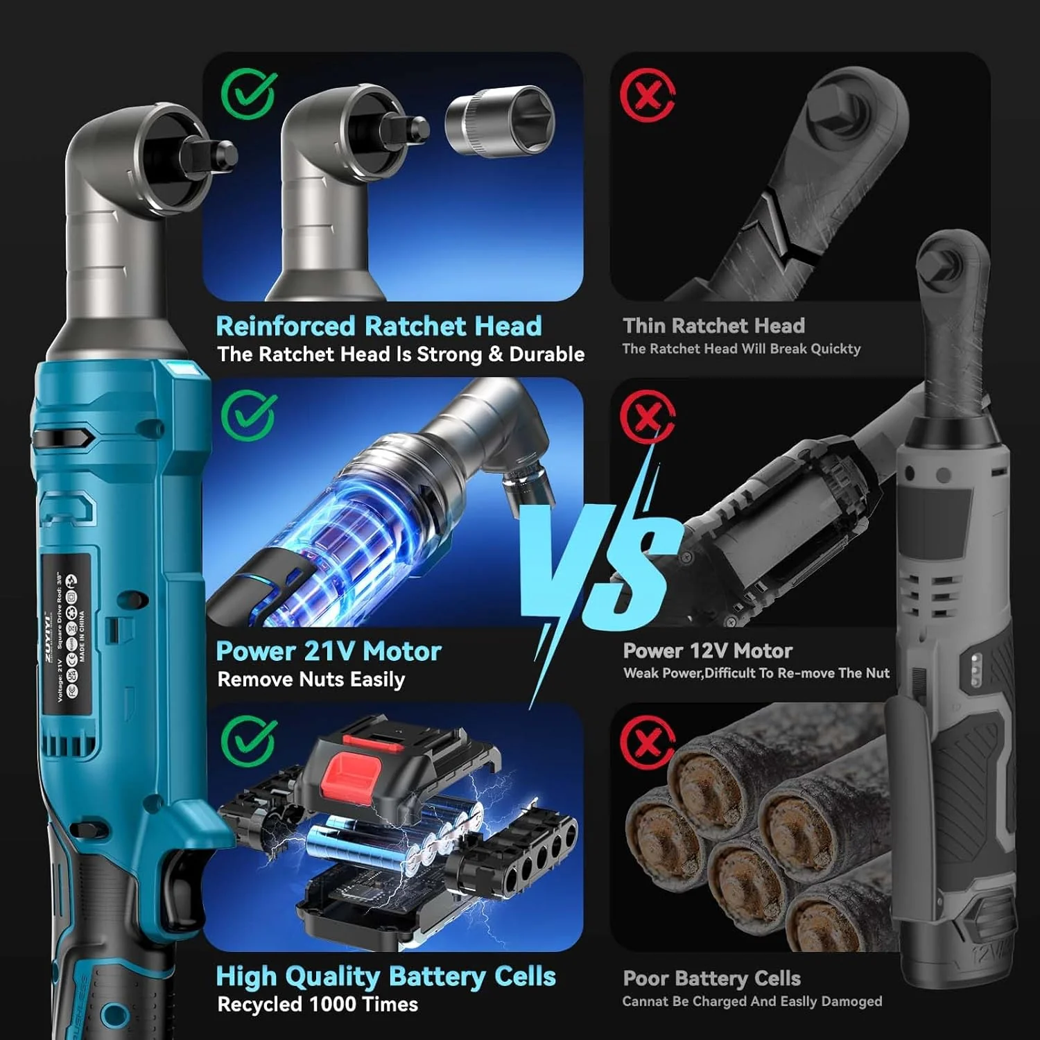 ZUYIYI 133Ft-lbs Cordless Ratchet Wrench 3/8" - Image 8