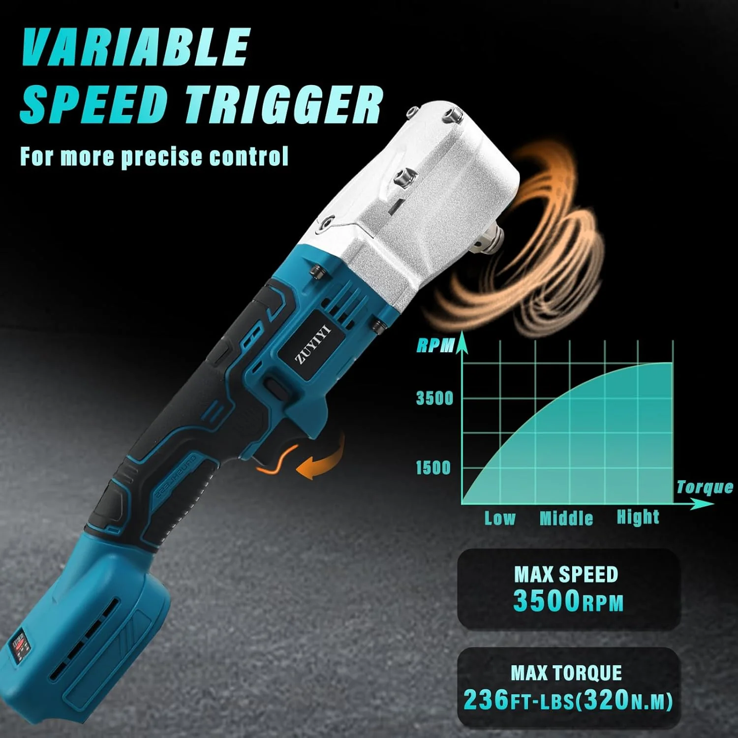ZUYIYI 1/2" 320N.m Electric Ratchet Wrench - Image 3