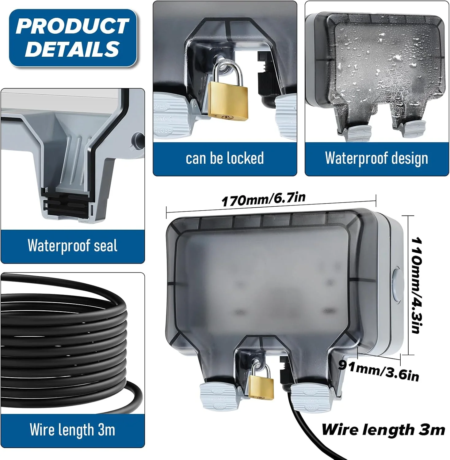 ZUYIYI Outdoor Power Outlet Box with - Image 4