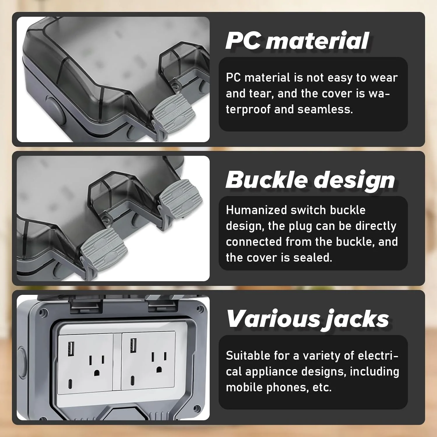 ZUYIYI Outdoor Power Outlet IP66 Waterproof - Image 4