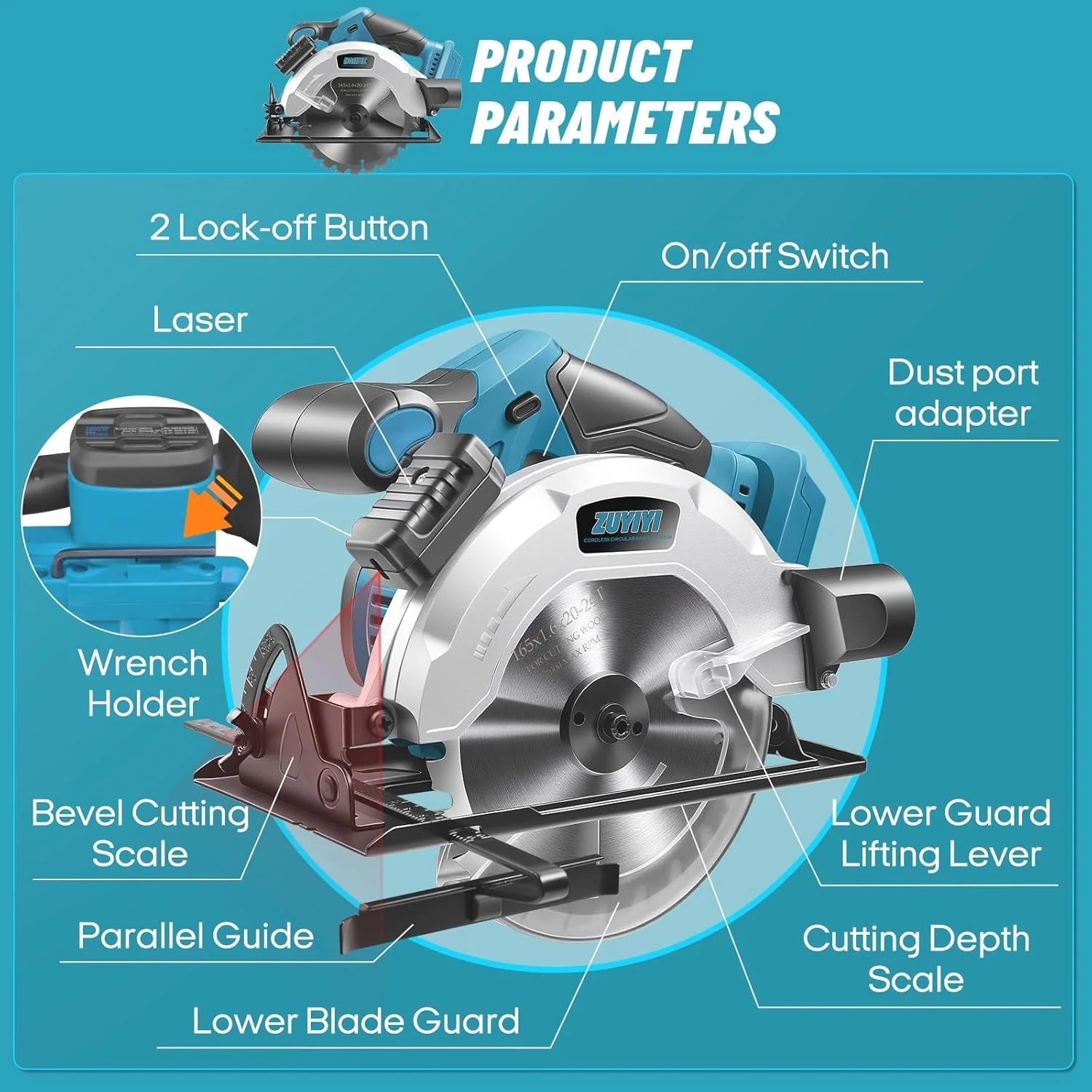 ZUYIYI Cordless Circular Saw 6-1/2" for - Image 6