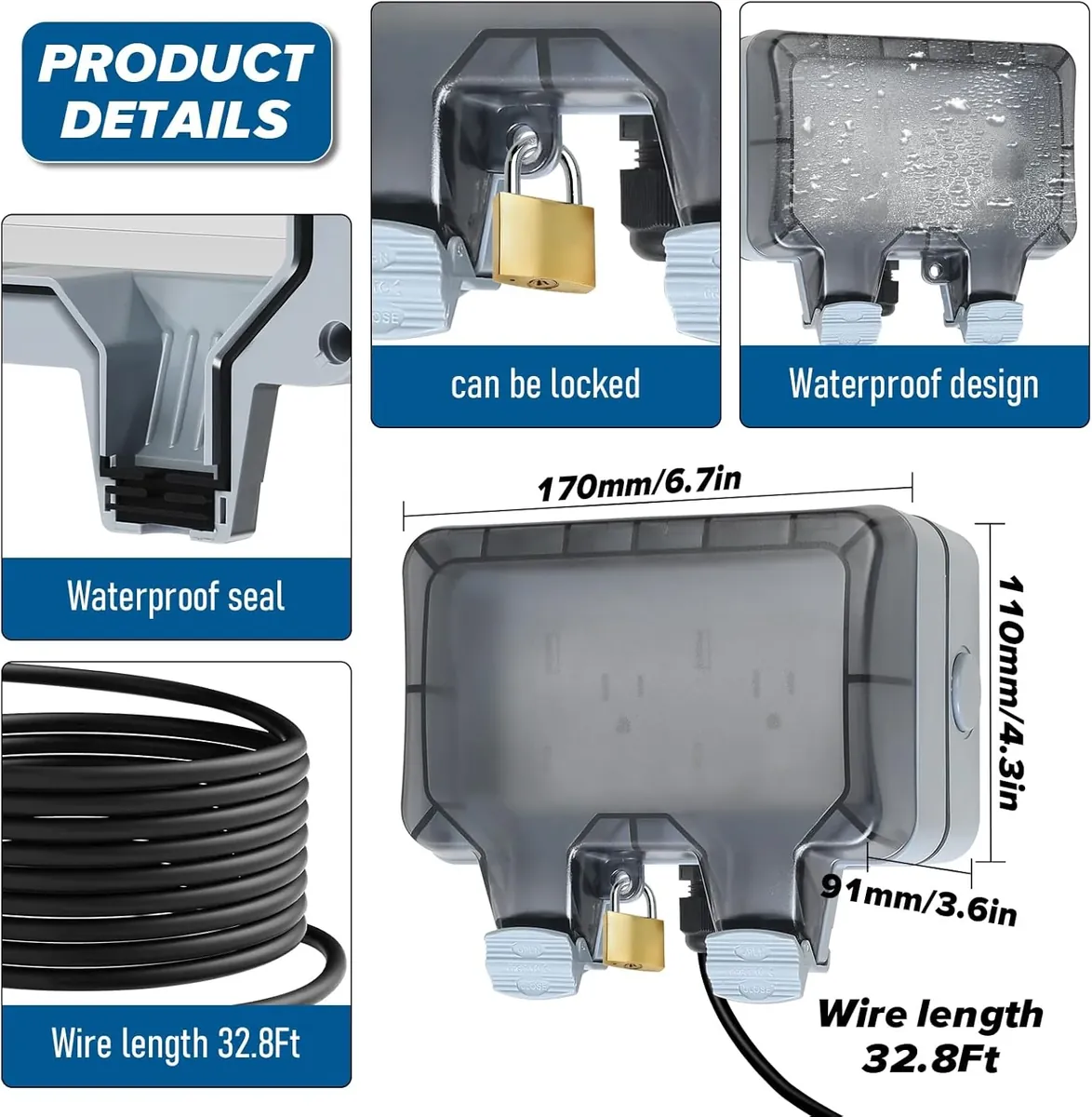 ZUYIYI Outdoor Power Outlet Box with - Image 3