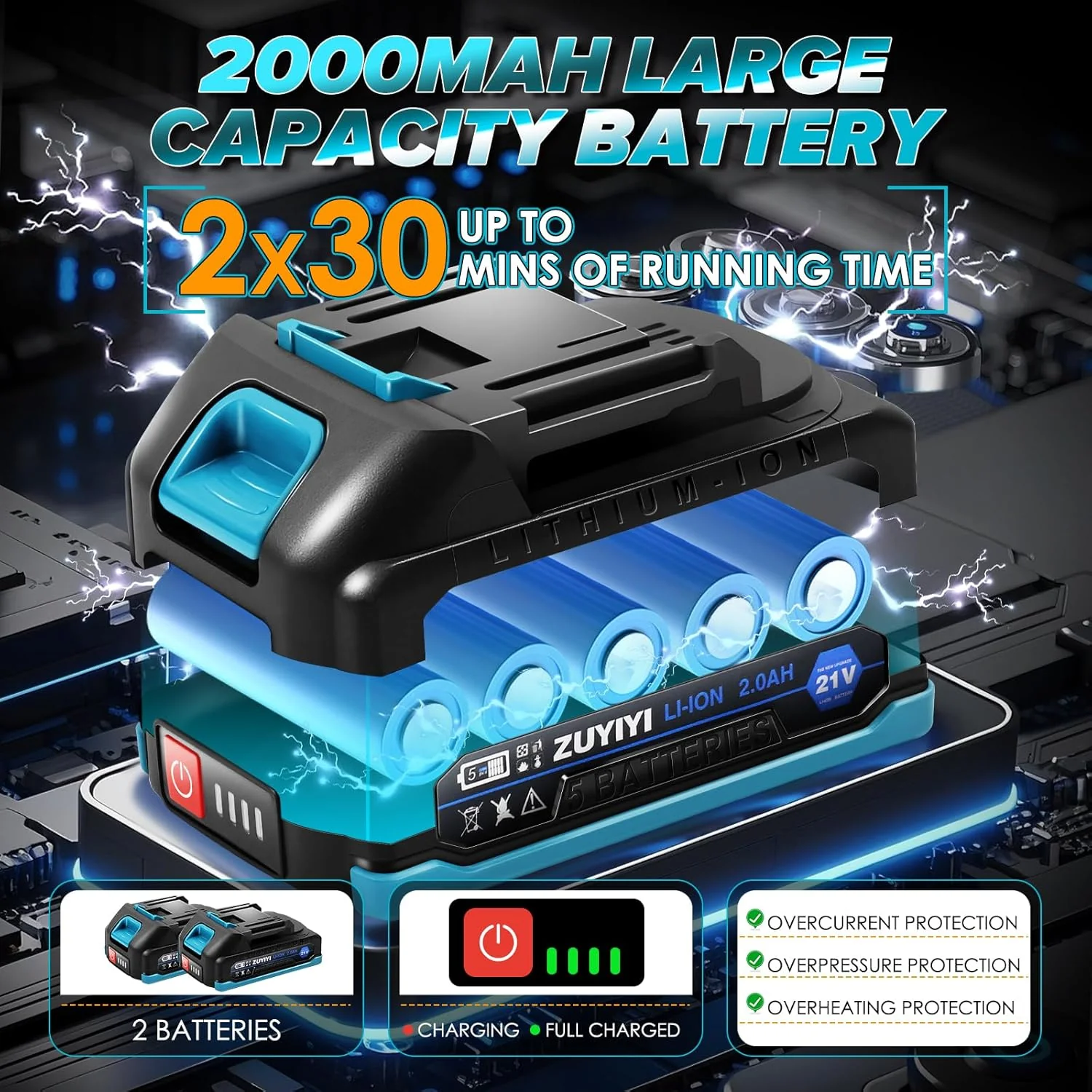 ZUYIYI 3/8" Cordless Electric Ratchet Wrench - Image 3