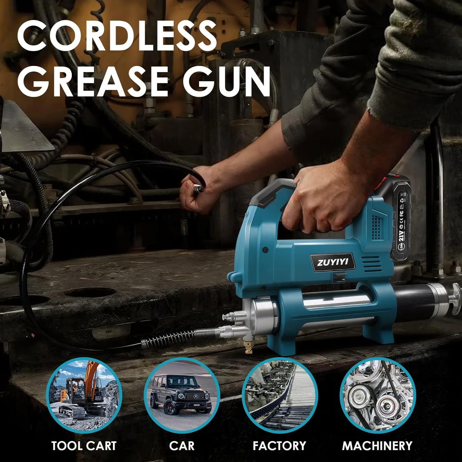 ZUYIYI Cordless Power Grease Gun, 12000 - Image 2