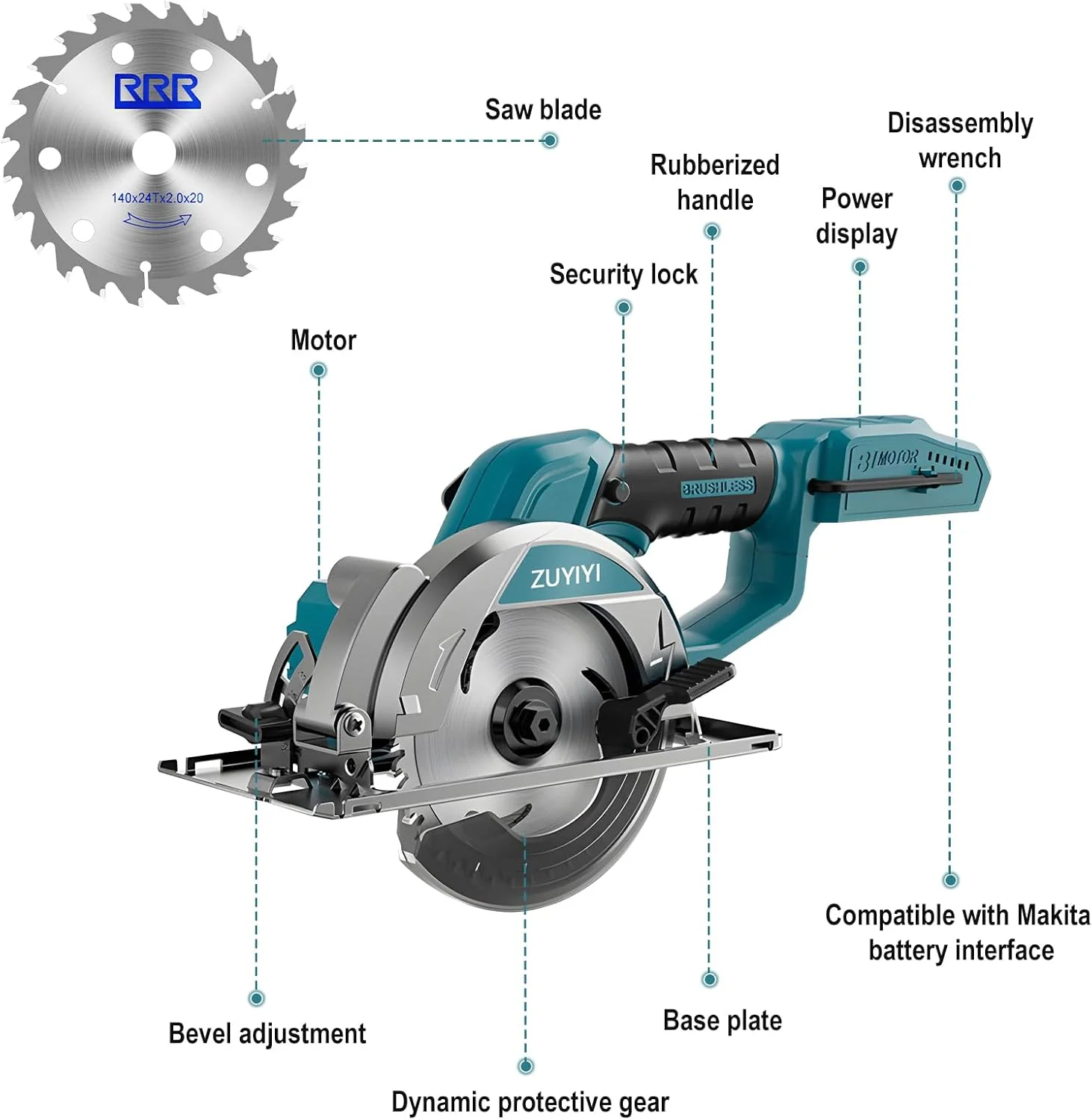 ZUYIYI 5-1/2"" Cordless Circular Saw - Image 7